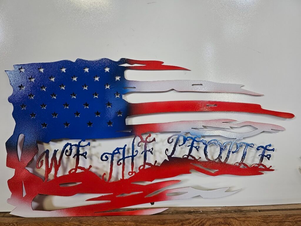 distressed american flag – "we the people" metal sign